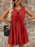 Tied Front Pleated Sleeveless Mini Dress - EBYNN