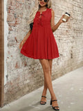 Tied Front Pleated Sleeveless Mini Dress - EBYNN