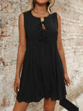 Tied Front Pleated Sleeveless Mini Dress - EBYNN