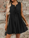Tied Front Pleated Sleeveless Mini Dress - EBYNN