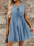 Tied Front Pleated Sleeveless Mini Dress - EBYNN
