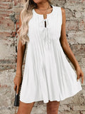 Tied Front Pleated Sleeveless Mini Dress - EBYNN