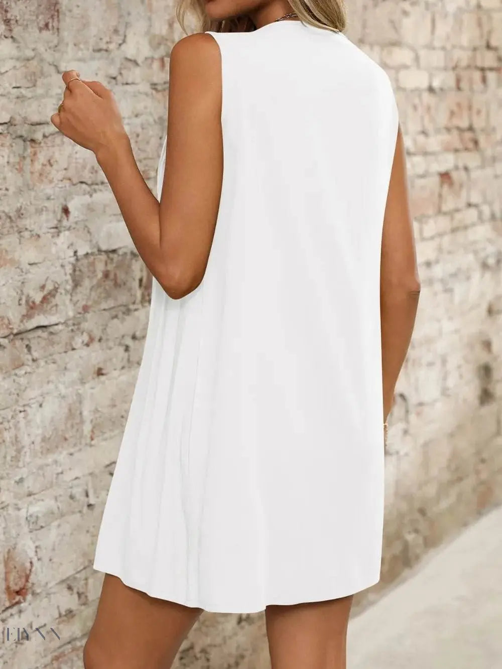 Tied Front Pleated Sleeveless Mini Dress - EBYNN