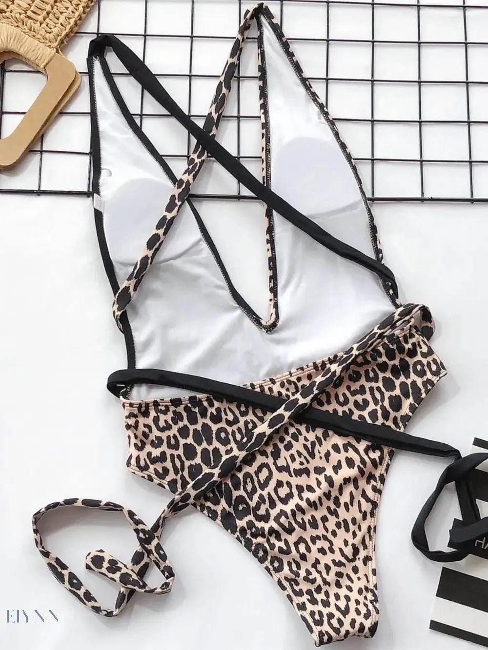 Tied Leopard Plunge One-Piece Swimwear - EBYNN