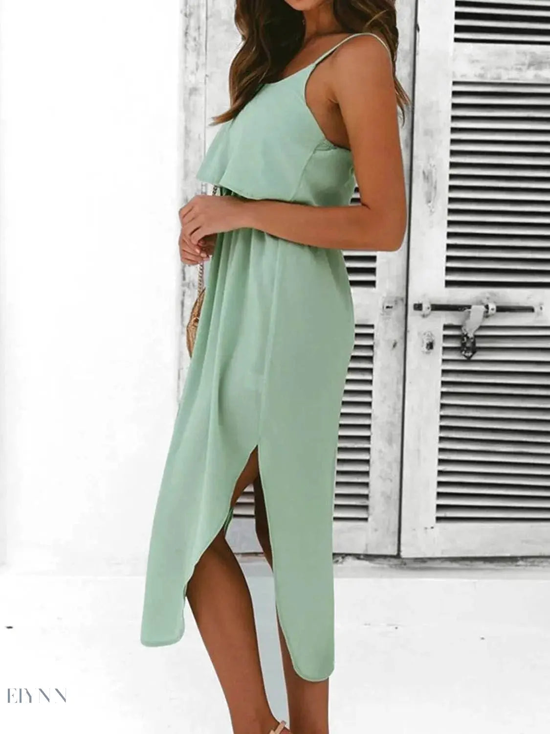 Tied Side Slit Dress - Elegant Midi Cami Design - EBYNN
