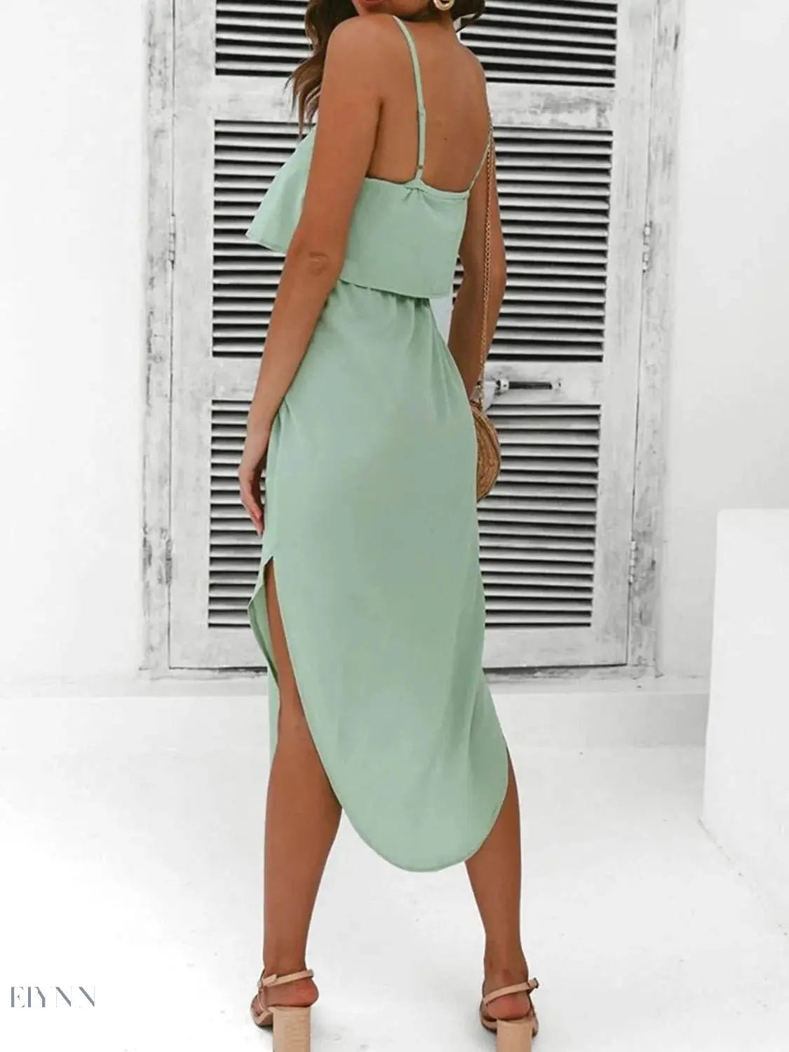 Tied Side Slit Dress - Elegant Midi Cami Design - EBYNN