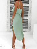 Tied Side Slit Dress - Elegant Midi Cami Design - EBYNN