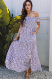 Tiered Floral Shirred High Waist Maxi Dress - EBYNN