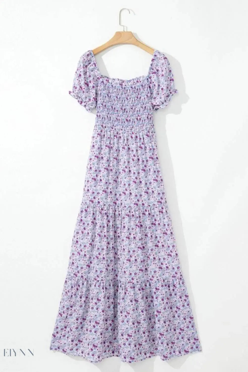 Tiered Floral Shirred High Waist Maxi Dress - EBYNN