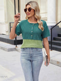 Two-Tone Short Sleeve Top for Effortless Style and Versatility - EBYNN