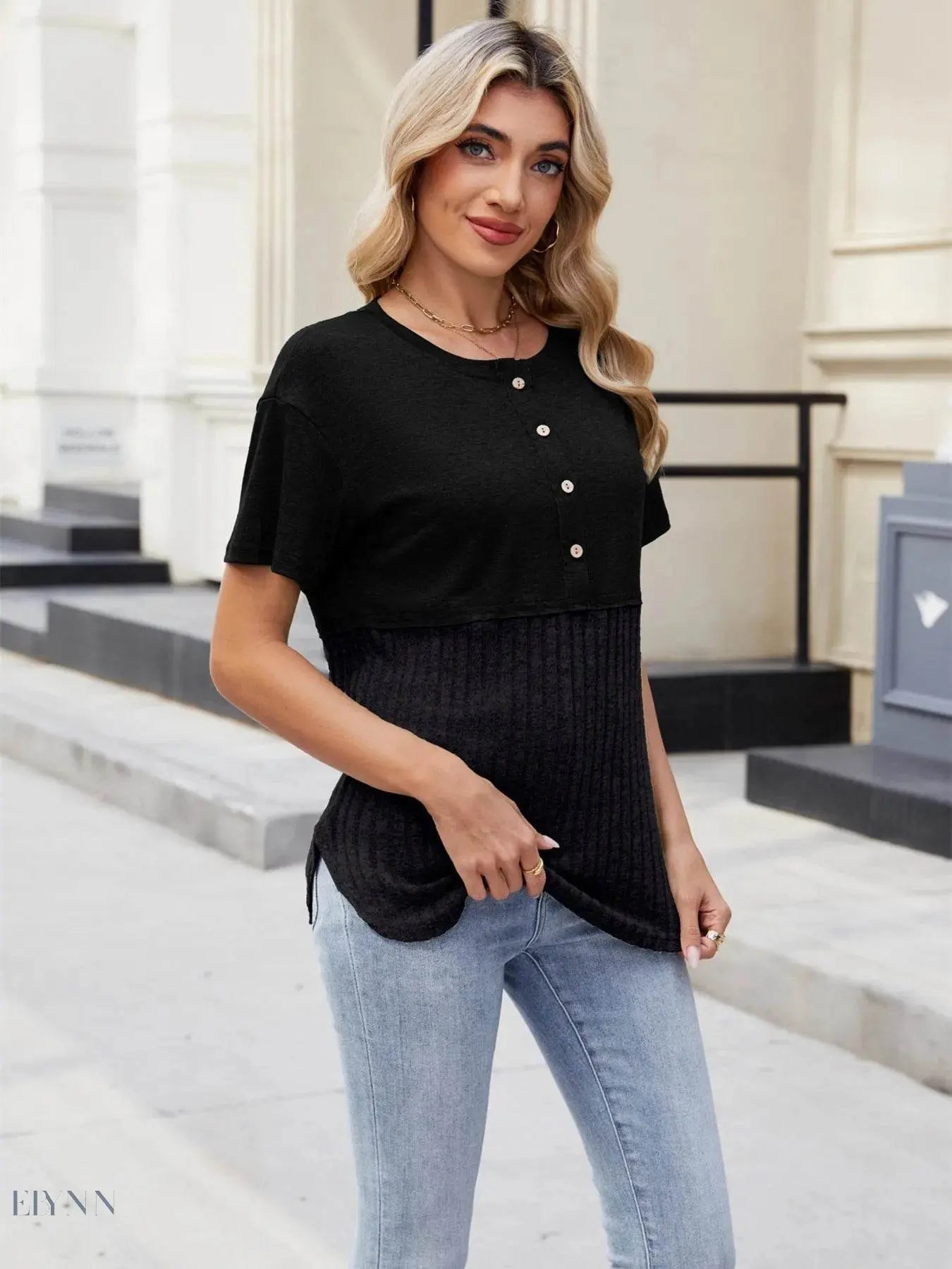 Two-Tone Short Sleeve Top for Effortless Style and Versatility - EBYNN