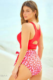 Two-Tone Floral Leopard Tied Two-Piece Swimsuit - EBYNN