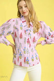 Umgee Floral Print Shirt with Lantern Sleeves and Button Down Design - EBYNN