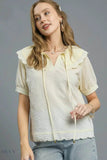 Umgee Peter Pan Collar Blouse - Short Sleeve Effortless Style - EBYNN
