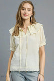 Umgee Peter Pan Collar Blouse - Short Sleeve Effortless Style - EBYNN
