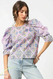 Umgee Floral Blouse with Lace Puff Sleeves - EBYNN