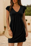 V-Neck Ruffled Dress with Cap Sleeves - EBYNN
