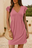 V-Neck Ruffled Dress with Cap Sleeves - EBYNN