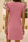 V-Neck Ruffled Dress with Cap Sleeves - EBYNN