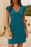 V-Neck Ruffled Dress with Cap Sleeves - EBYNN