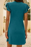 V-Neck Ruffled Dress with Cap Sleeves - EBYNN
