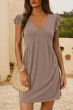 V-Neck Ruffled Dress with Cap Sleeves - EBYNN