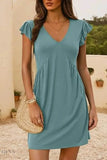 V-Neck Ruffled Dress with Cap Sleeves - EBYNN
