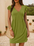 V-Neck Ruffled Cap Sleeve Mini Dress - EBYNN