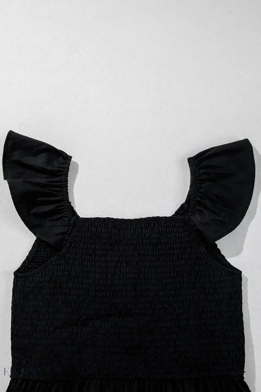 V Neck Ruffled Cap Sleeve Smocked Maxi Dress - EBYNN