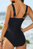 V-Neck Sleeveless Multicolored One-Piece Swimwear - EBYNN