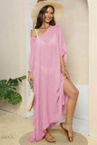 V-Neck Three-Quarter Sleeve Beach Cover-Up - EBYNN