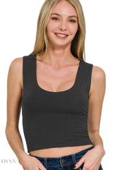 Zenana Cropped Tank Top - Stylish Comfort with Effortless Double Layered Design - EBYNN
