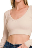 Zenana Seamless Fitted Crop Top with Long Sleeve V-neck Design - EBYNN