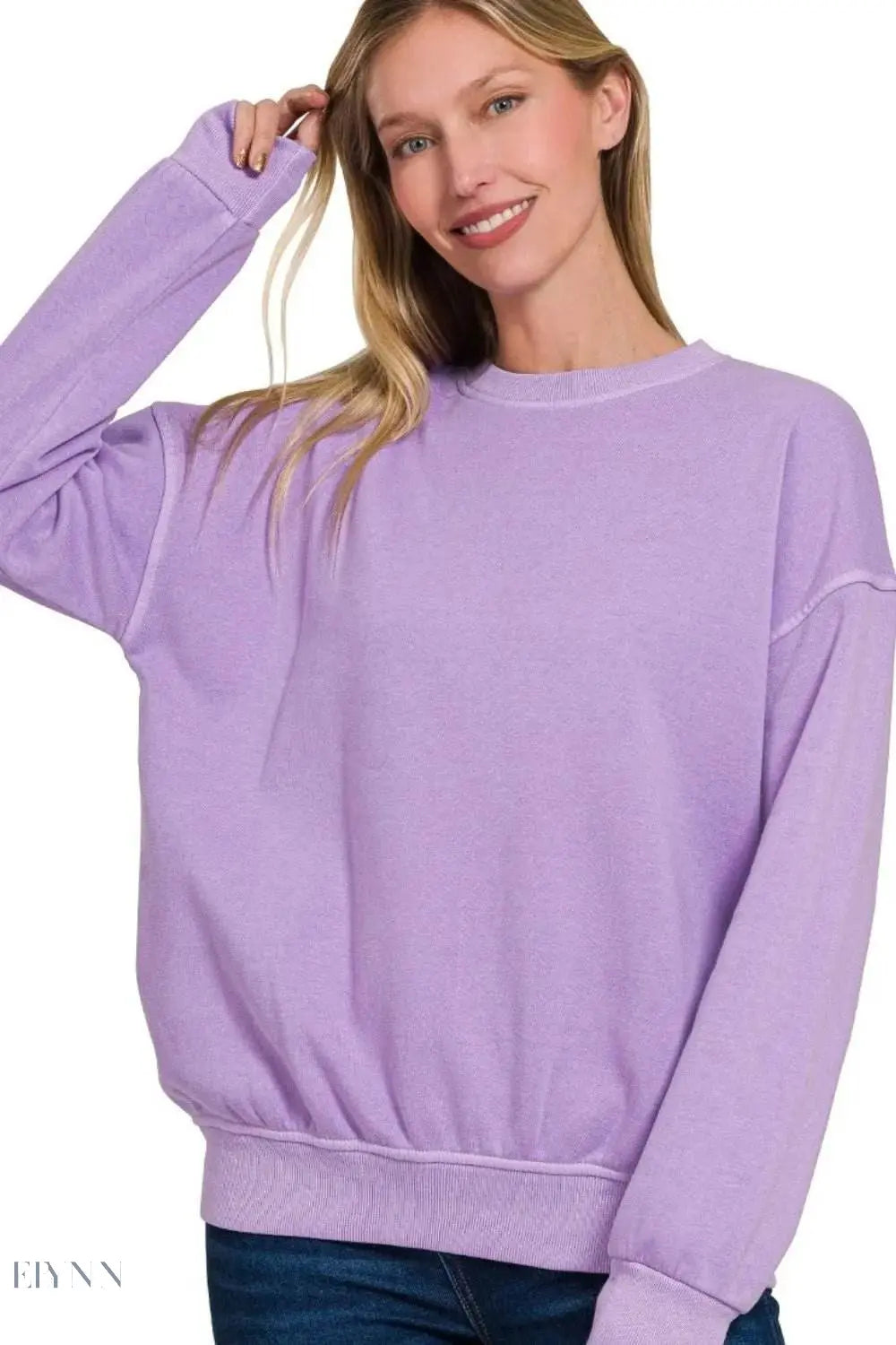 Zenana Soft Fleece Sweatshirt in Pigment Dye with Round-neck Design - EBYNN