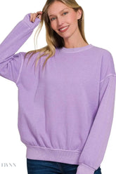 Zenana Soft Fleece Sweatshirt in Pigment Dye with Round-neck Design - EBYNN