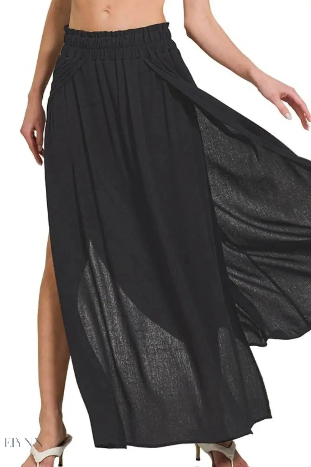 Zenana Woven Crinkle Gauze Black Maxi Skirt - EBYNN