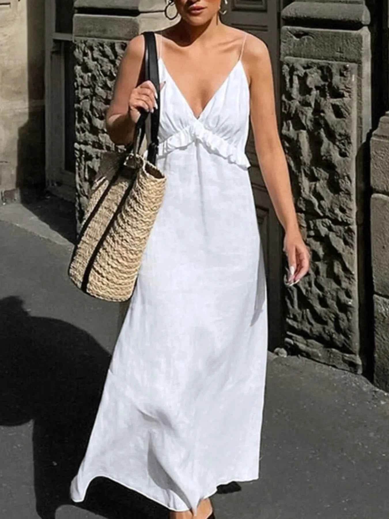 Ruffled V-Neck Maxi Dress.