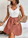 Lace Detail Tie Waist Mini Cami Dress.