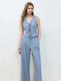 Tie Front Vest and Wide Leg Pants Set.