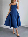 Square Neck Wide Strap Midi Dress.