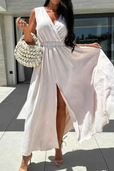 Surplice Sleeveless Maxi Dress with Slit.