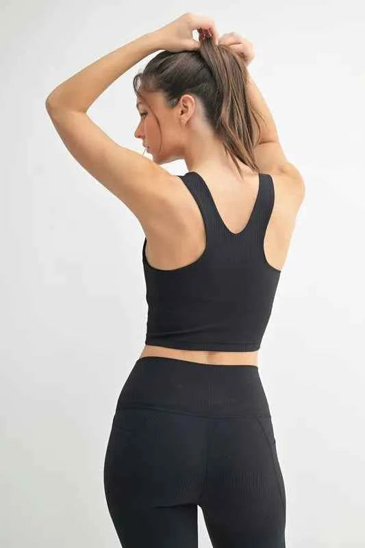 Square Neck Soft Ribbed Racerback Active Bra.