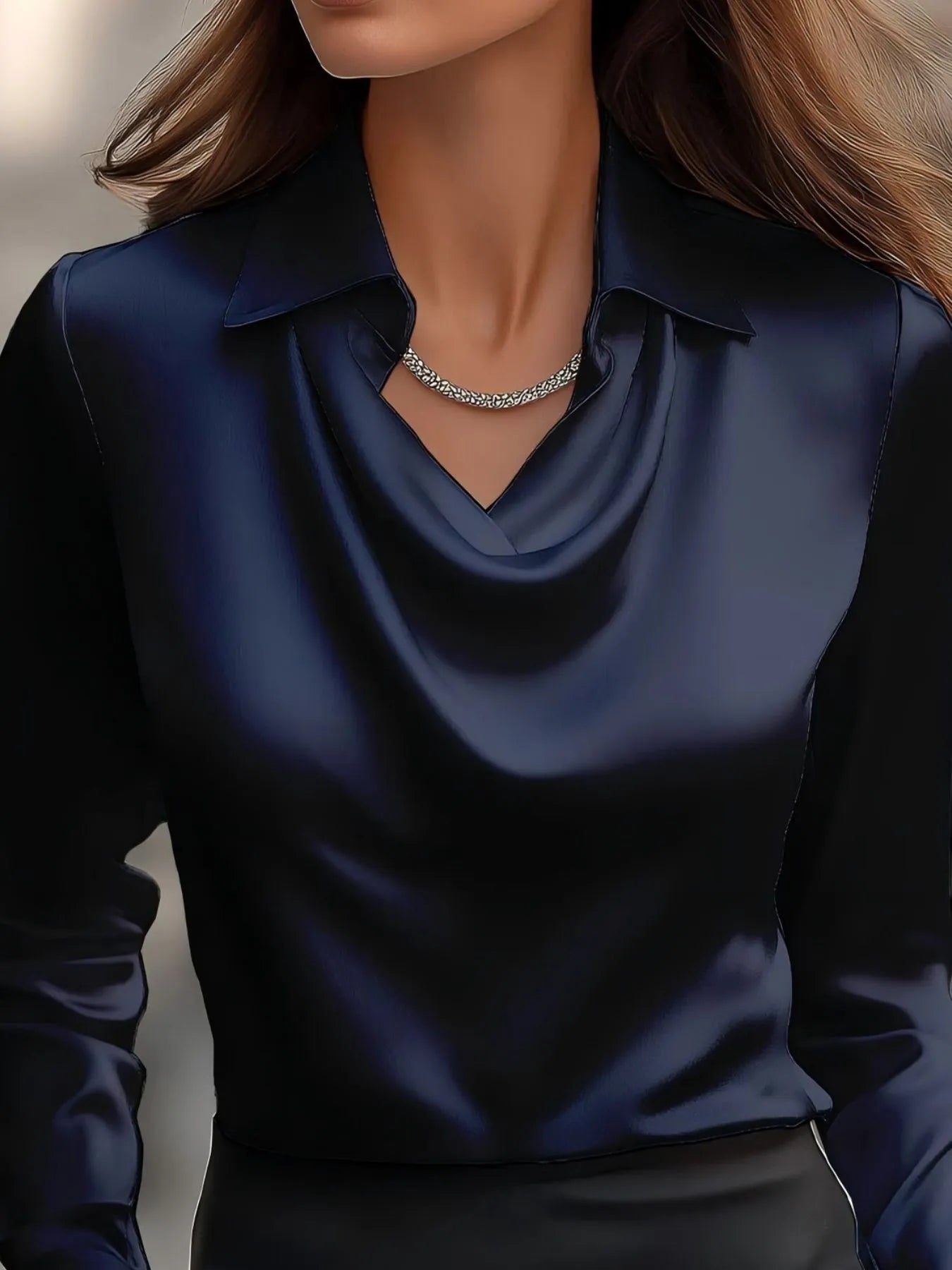 Plus Size Collared Neck Long Sleeve Blouse.