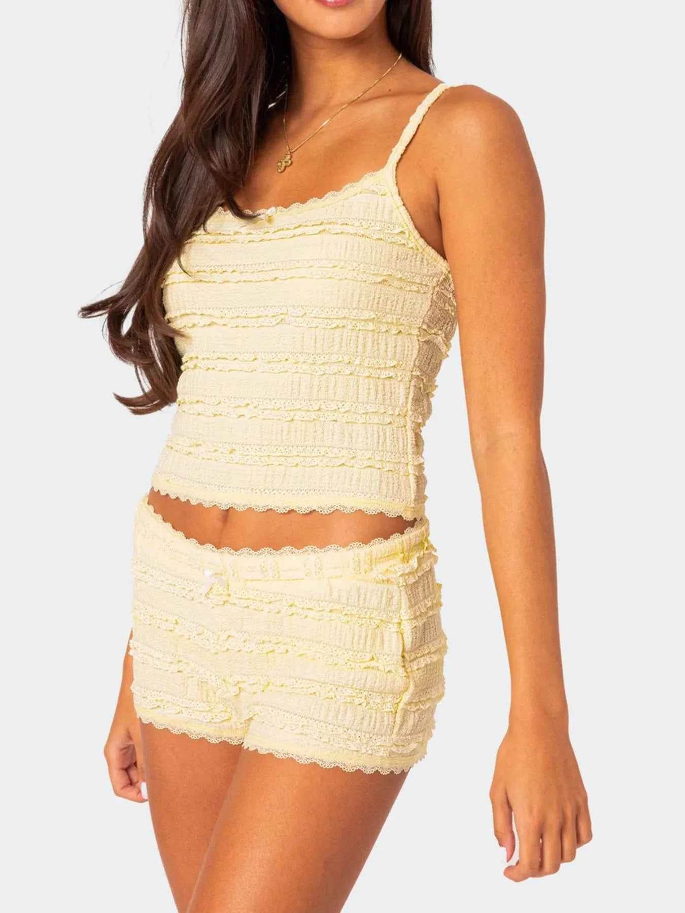 Lace Detail Cami and Shorts Set - EBYNN