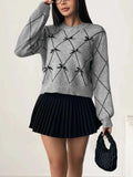 Diamond Pattern Bow Detail Sweater.