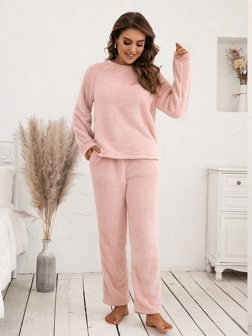 Ivy Lane Teddy Long Sleeve Top and Pants Lounge Set.