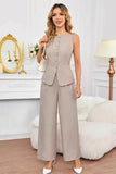 Sleeveless Button Front Top & Wide Leg Pants Set - EBYNN
