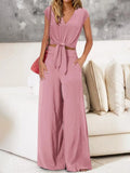 Tie Front Top & Wide Leg Pants Set.