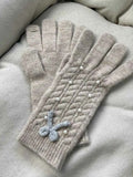 Thermal Pearl Detail Bow Five-Finger Gloves.