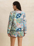 Printed Button Up Long Sleeve Outerwear and Shorts Set - EBYNN